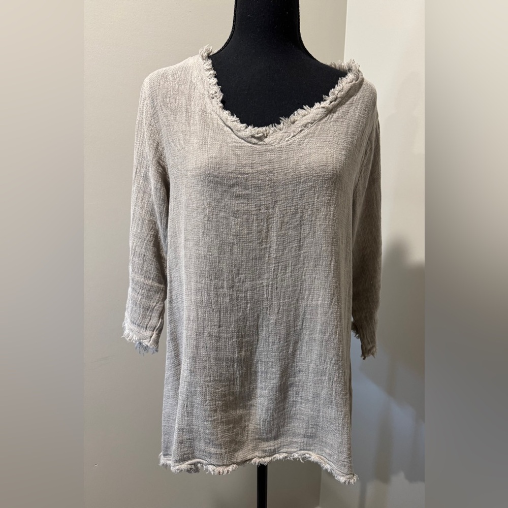 Frayed Hem Women's small  linenTop raw edge coastal‎ casual boHo minimal